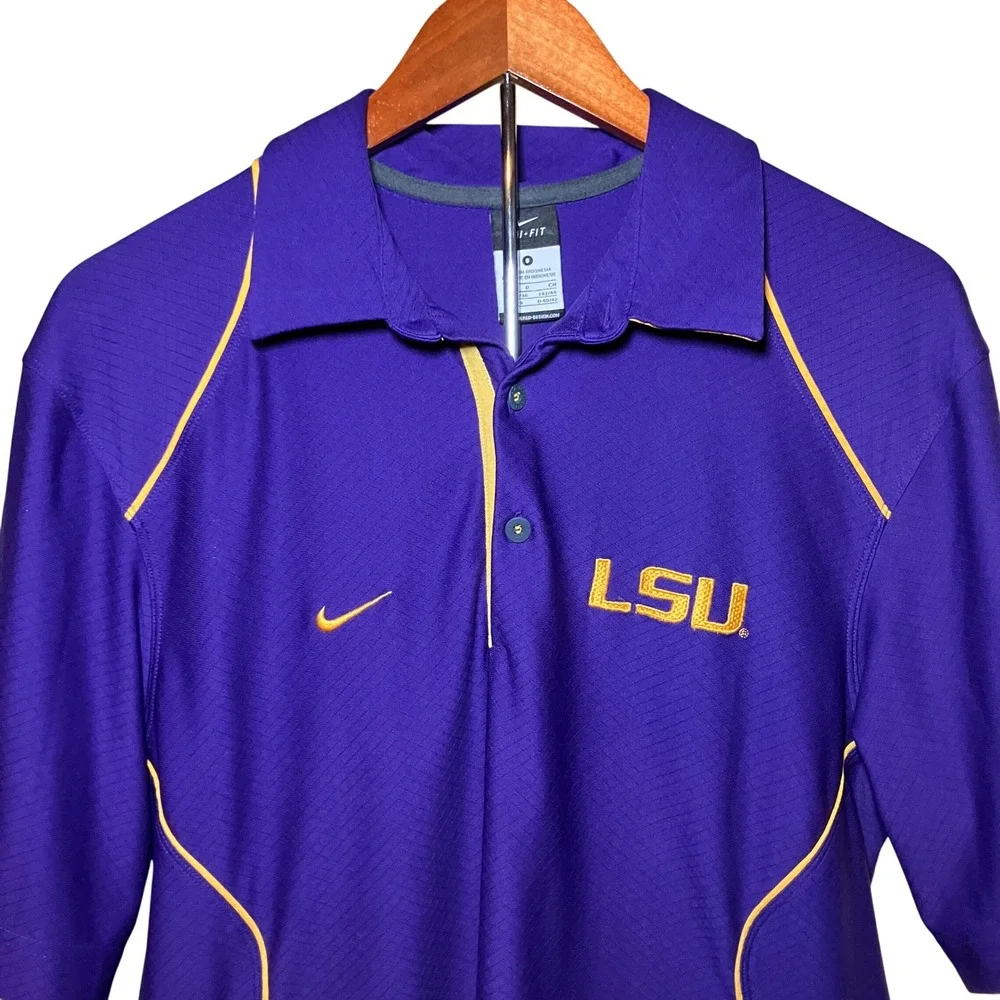 Nike LSU Tigers Polo Shirt Mens XL Purple Gold Dri-FIT NCAA Football